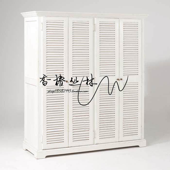 出口美式村实木家具58/97法式仿古橱百四柜白色乡叶门卧室门衣柜