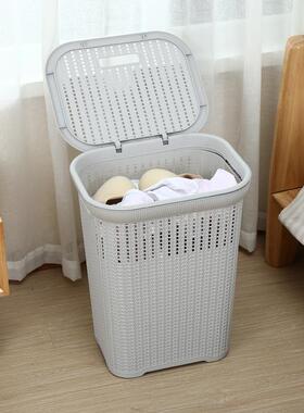 SF7567M76588大号方形塑仿藤编脏衣盖篮带洗衣篮脏衣服收筐纳脏衣