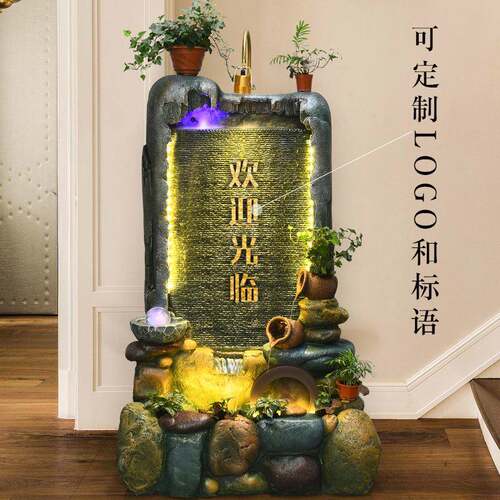 大型假风山水幕流水鱼喷泉缸客厅办公室酒FSU店墙景观落地水招财
