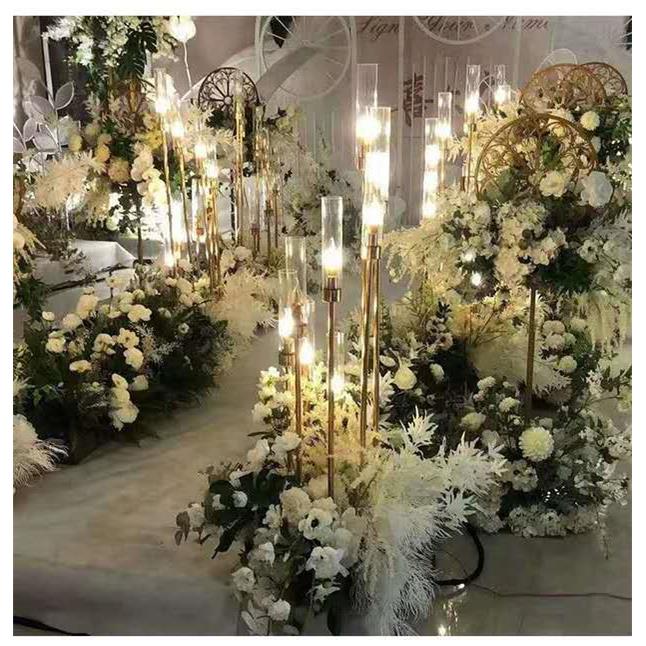 婚庆布置宾道具头步步高引铁艺烛台迎区路婚礼YUS会场布置8装饰摆