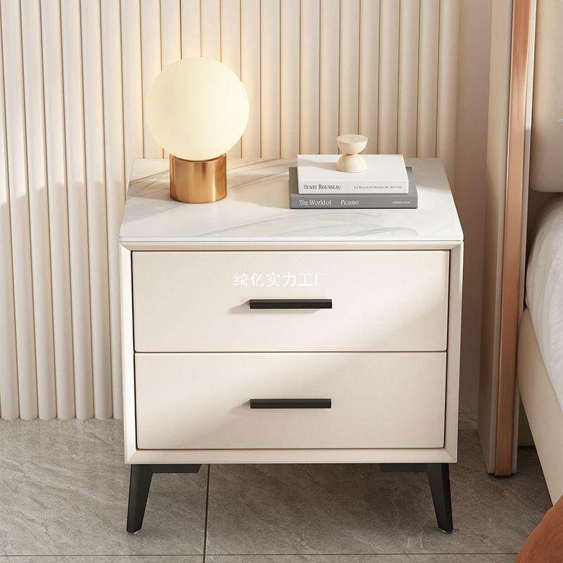 岩板皮质床头实柜家用木简现代网约JLC红轻小奢型床边储物柜