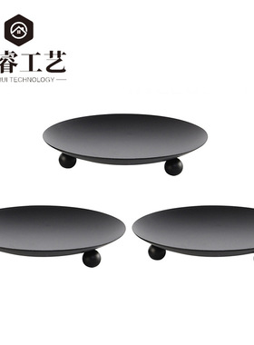 复古铁艺烛台铁盘蜡烛台托盘浪漫婚礼烛光晚餐蜡烛杯金属蜡烛底座