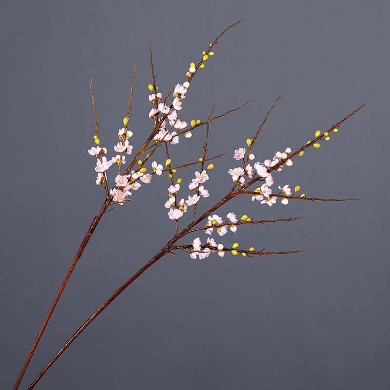 白色仿真腊梅花干树枝红梅黄梅中式插花绢花客厅假花过年装饰摆设