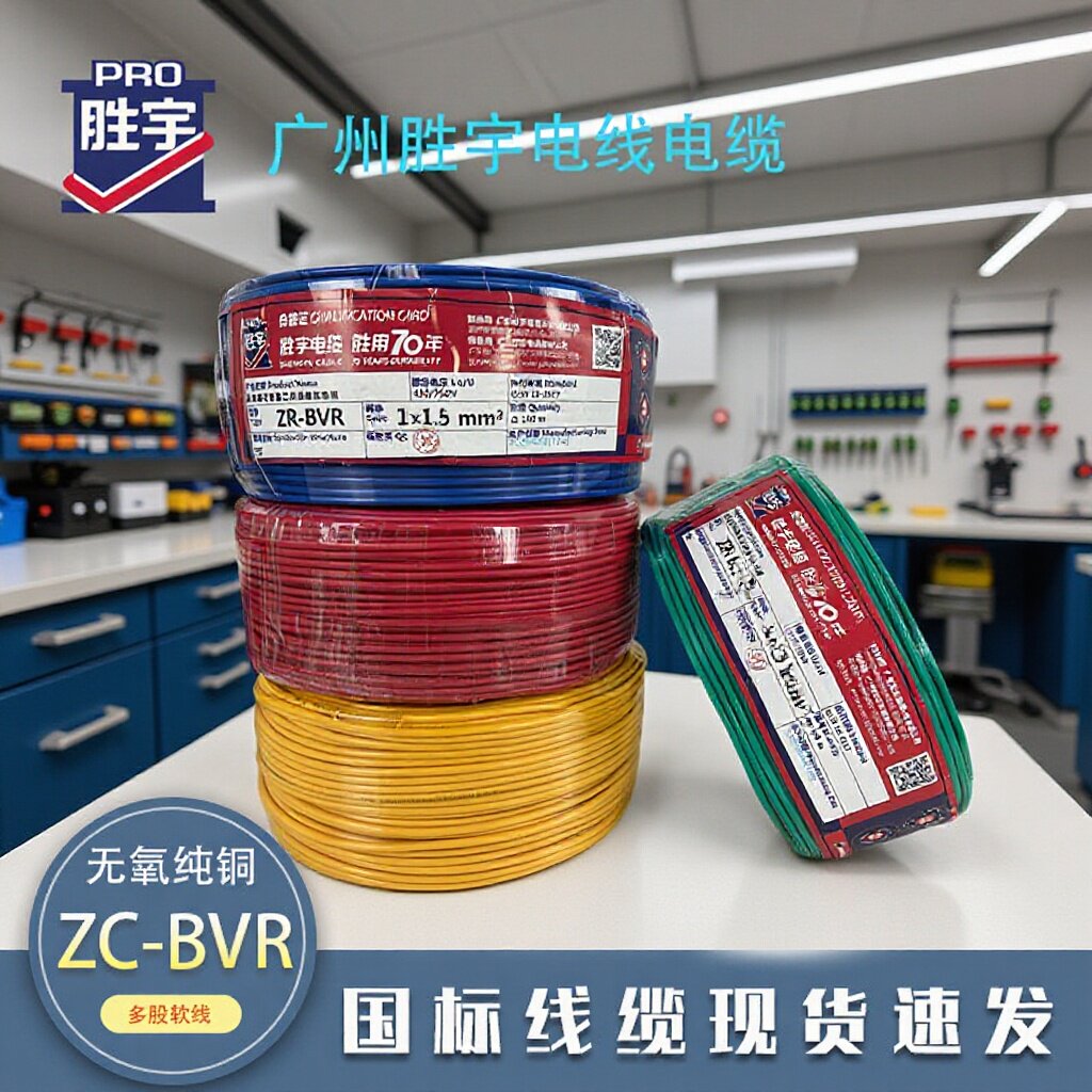 胜宇电缆国标BVR1.5/2.5/4平方电线阻燃纯铜家装家用多股软线批发