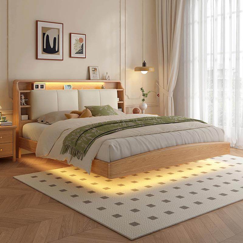 木月北欧床全实木1.8米双人悬浮床软靠带感应灯主卧原木风架子床