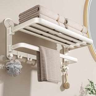浴室吸盘毛巾架卫生间置物架免打孔浴巾架子一体厕所挂钩挂杆白色
