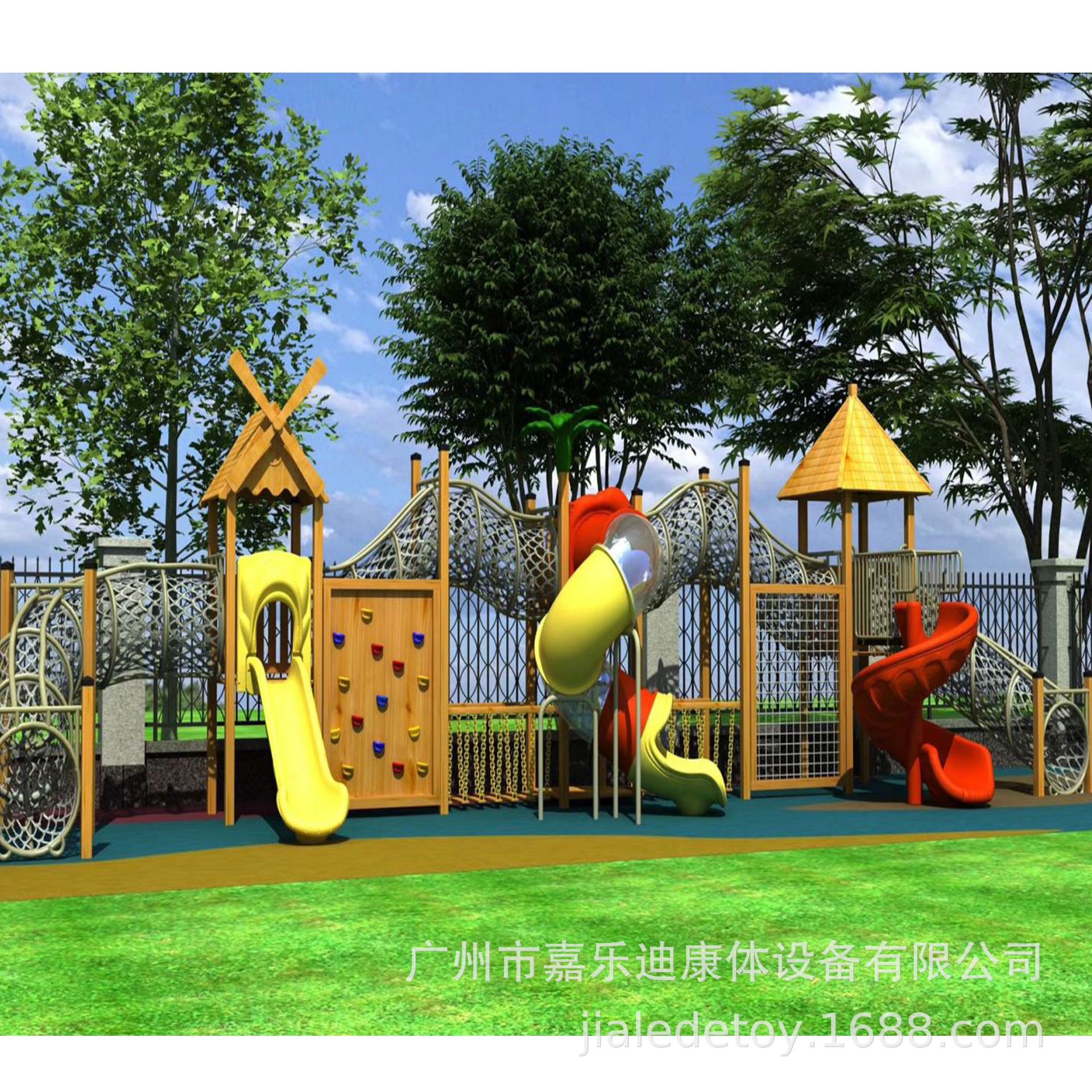 厂家直销 幼儿园户外木质树屋滑梯组合公园非标大小型木屋造型