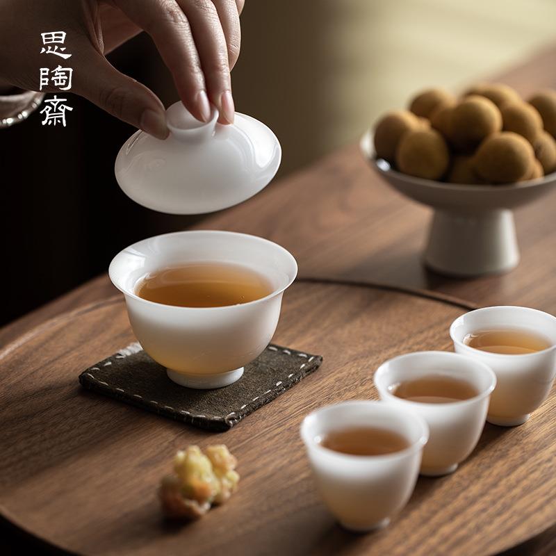 思陶斋新款羊脂玉冰种才107元宝碗高档家用陶瓷薄盖胎二不茶烫手