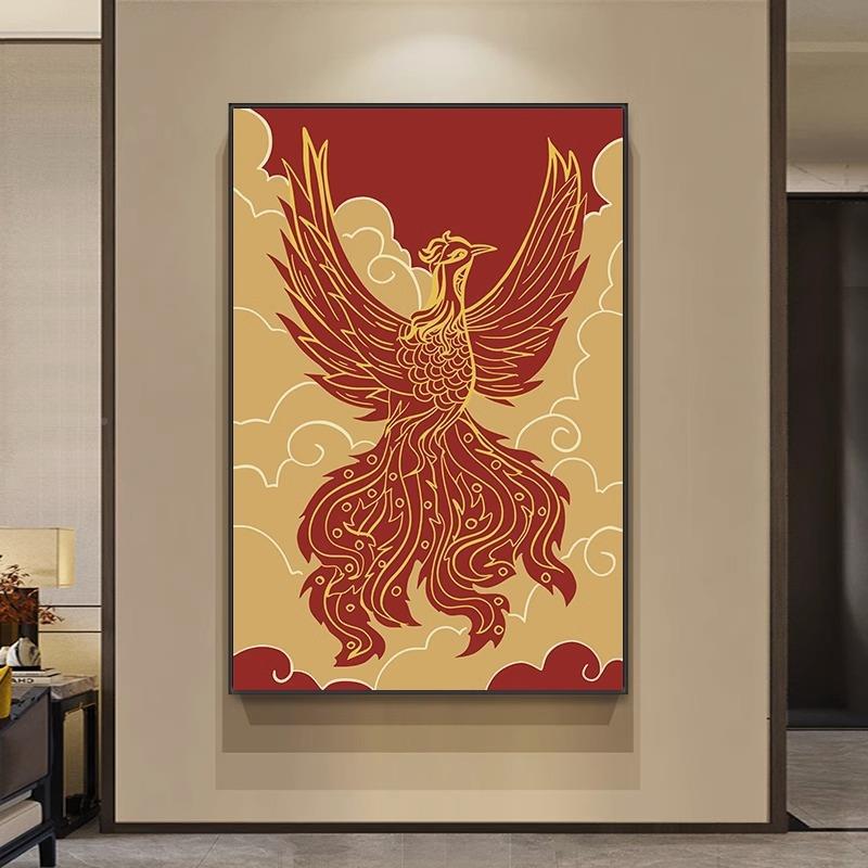 喜新中式龙凤国呈祥装饰画厅玄客关入户SIY卧室婚房中风庆红色挂