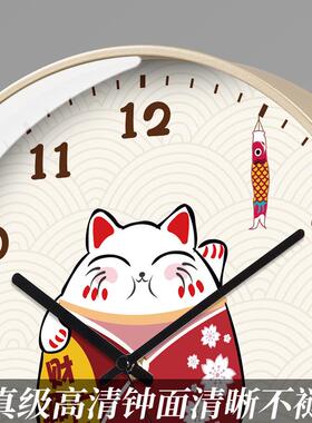 音TQJ可爱猫咪挂挂钟客厅家用卧时尚静表挂UYK墙电波卡室通石英时