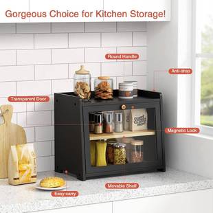 双层面包收纳箱明克力厨房调料收透亚纳柜示实木甜品850展箱