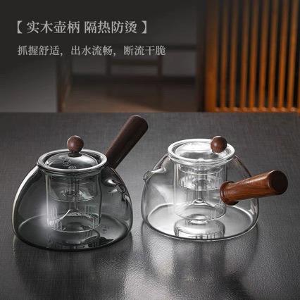 耐热璃蒸煮一体玻侧把603用电陶壶炉可小憨壶日式木把泡茶壶大容