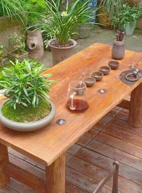 榆条木实木老板复HKI茶桌风化桌凳餐桌家用原木桌面茶古几榻榻米