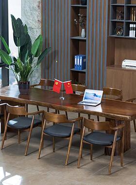 美式多人板长条办公椅KGJ组桌合复古实木大桌职议员会洽谈桌长条