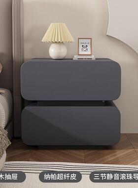 奶油风床头子柜简约现代实木VJO床收纳边柜家用床柜卧室头小型床