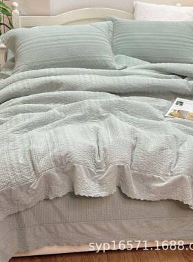 季秋冬新品四手感柔软件三舒适蕾丝刺绣巴厘纱宽边被83446套四套