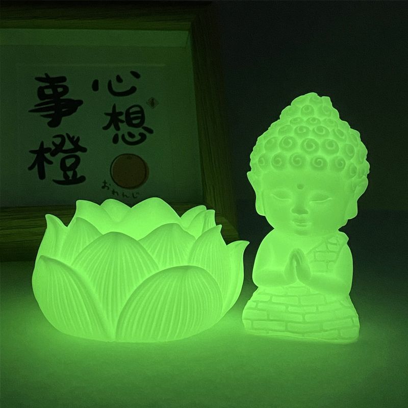 夜光发光宝宝佛莲花底座版摆件大日禅意打坐佛车载摆件