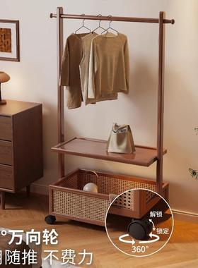 简易衣架落地式塑藤脏衣篓挂衣架帽子一体带轮移动可多功能立DAL