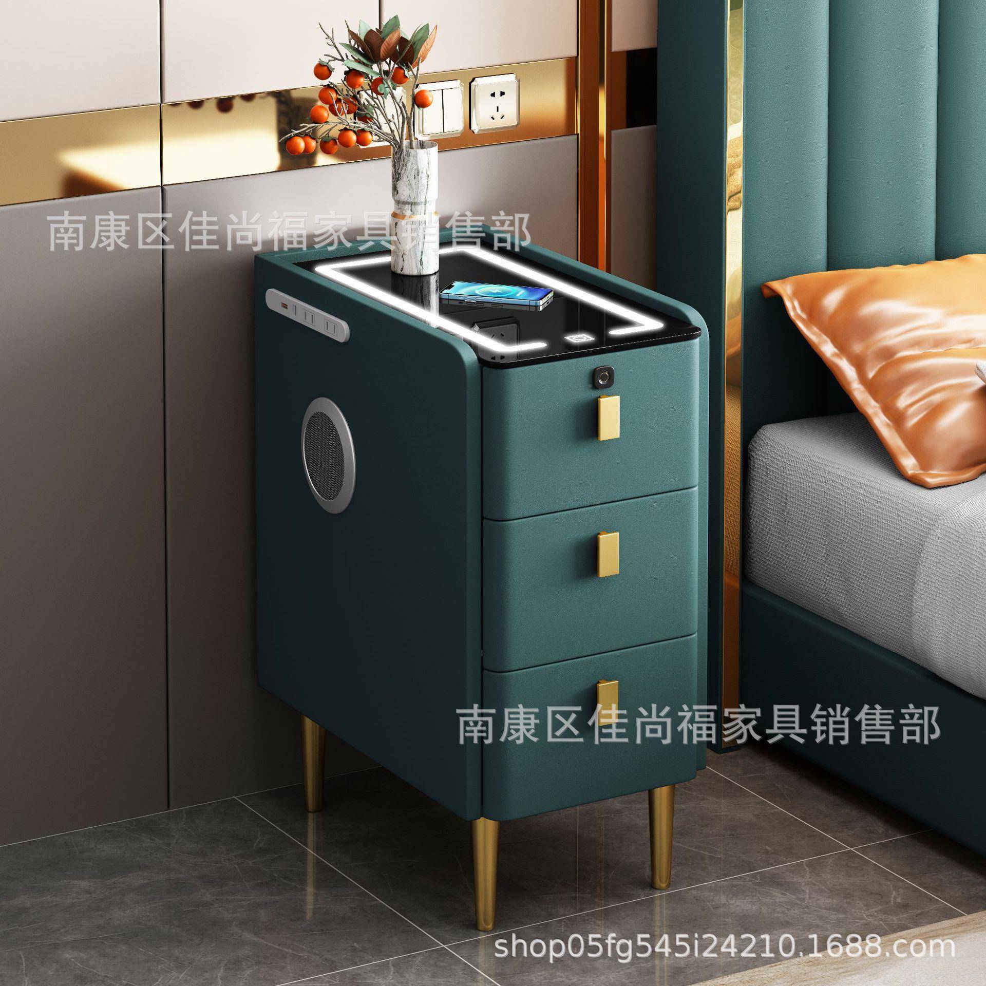 源头工厂头智能床柜实木代简约现功能带无1线多充音响指纹锁极窄