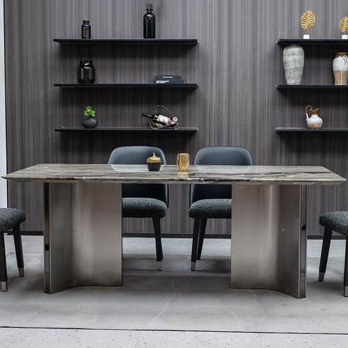 轻奢代高端大理DSD石餐椅组长方形合现简约家用小户型桌岩板奢石