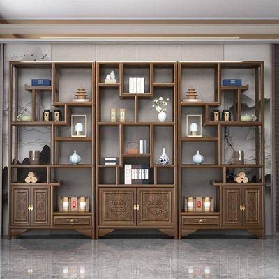 中博置古架实收木多宝阁式物架办公室摆件QAD榆木隔断纳陈列展示