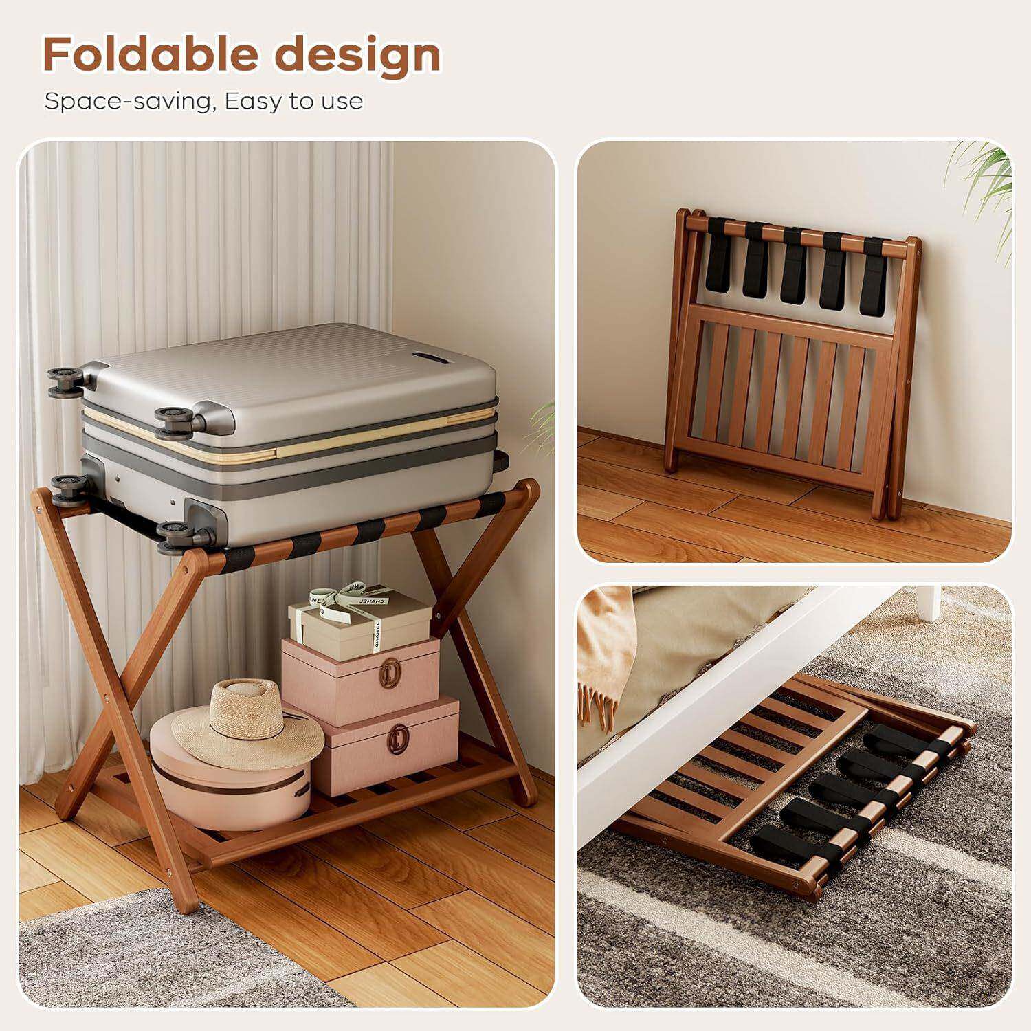 箱木制双层叠酒店民宿行李置架楠竹客房行李箱可物折080020收纳架