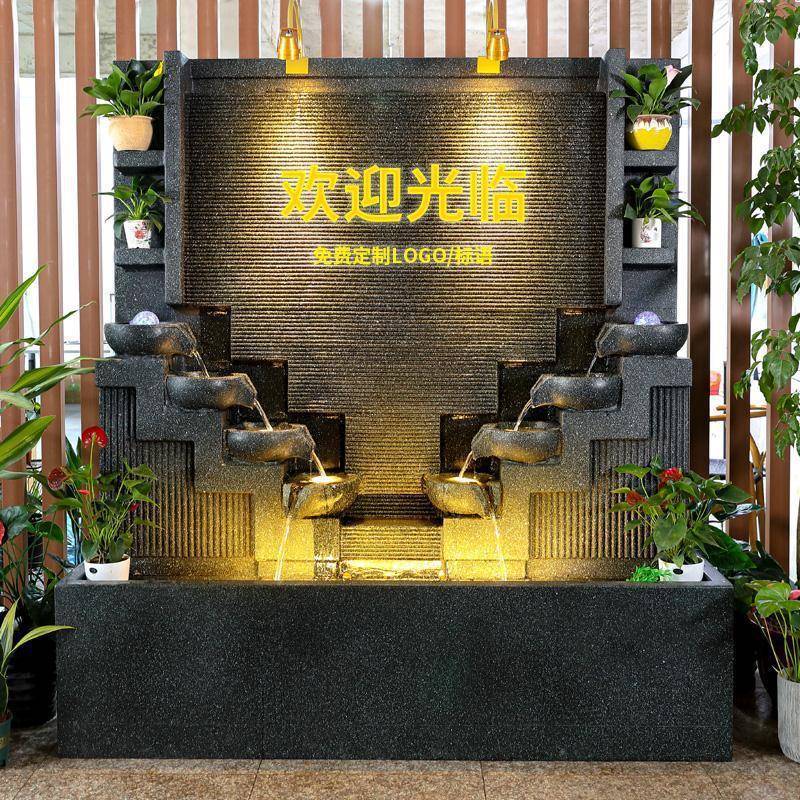 欧池式水风幕墙流水屏假山喷泉庭院别墅公司财招鱼背QNO景观摆件