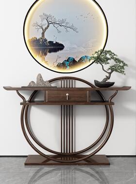 新中客式玄关桌中靠条案轻43544奢乌金木入户墙堂厅案几供桌实木