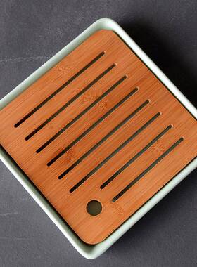 盘AL汝窑陶瓷简约蓄F75796S9水茶正方形家用茶海干6小号竹制茶泡