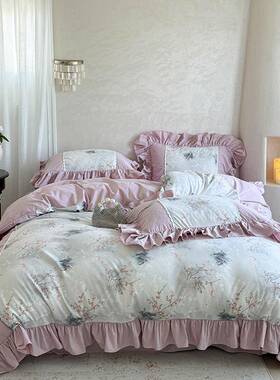 古风全棉边加厚磨毛四件套纯棉YMD43466套床复单被法式公主褶皱花