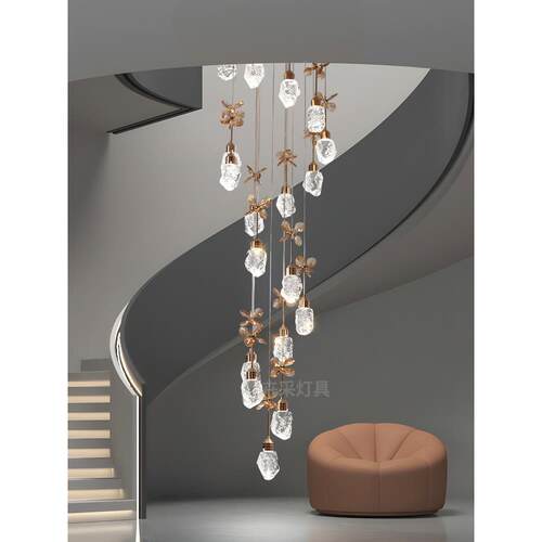 轻奢水晶楼梯吊858灯现代创复式楼别墅厅挑大空楼意梯t间lof公寓