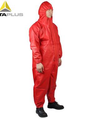 代尔塔401020红色 液密中型防化服420克重耐酸碱防渗透防火阻燃