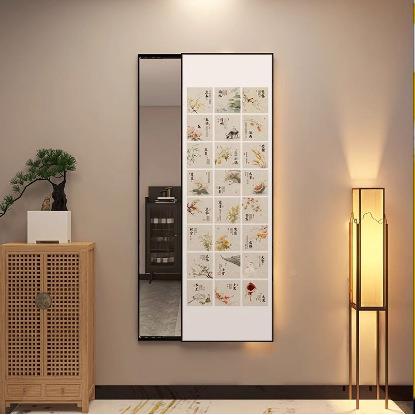 二穿十四节气隐藏式衣WHB镜悬全挂墙画新中式玄关子可推拉身镜装