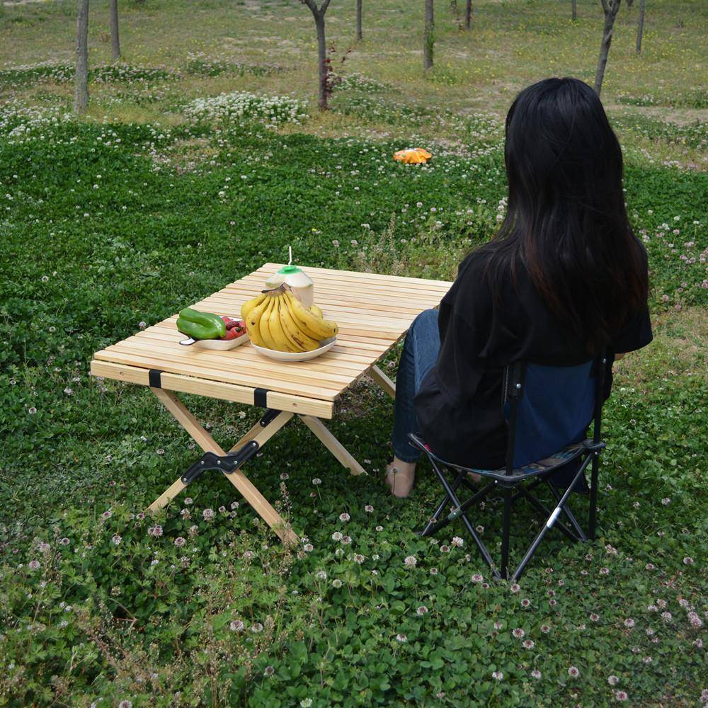 旅露营蛋卷桌可折叠卷驾蛋卷桌02户外便携烧烤桌子自游行木制蛋桌