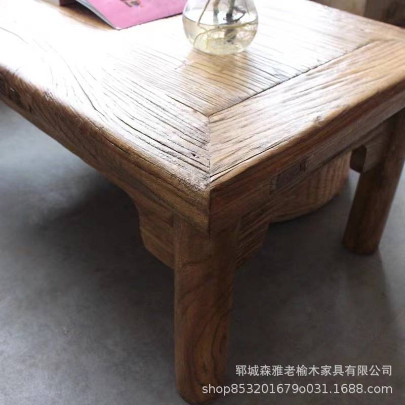 美式复古老榆木洽谈桌实木风化大板整块木料旧门板飘窗茶几餐桌
