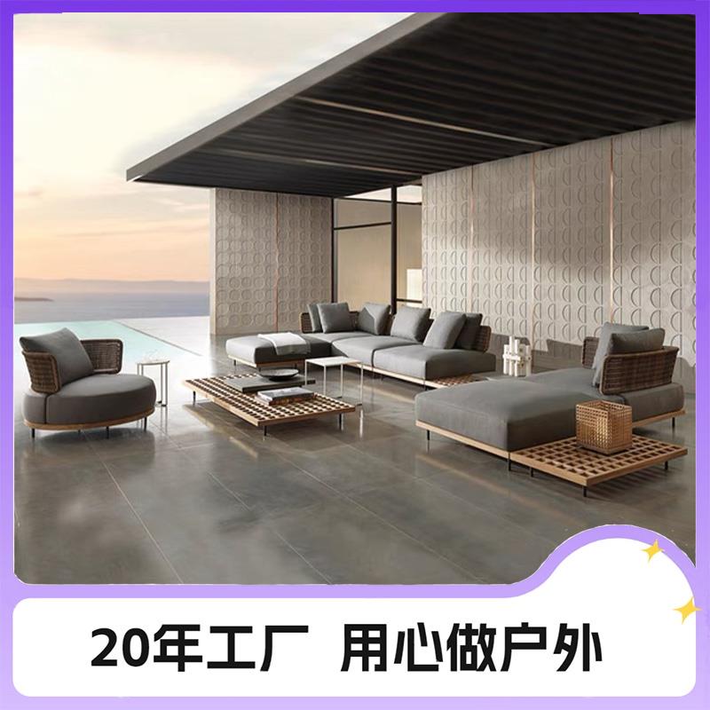 编柚木户外别沙发墅花园庭露天酒928店室外院阳台露台实木藤沙发