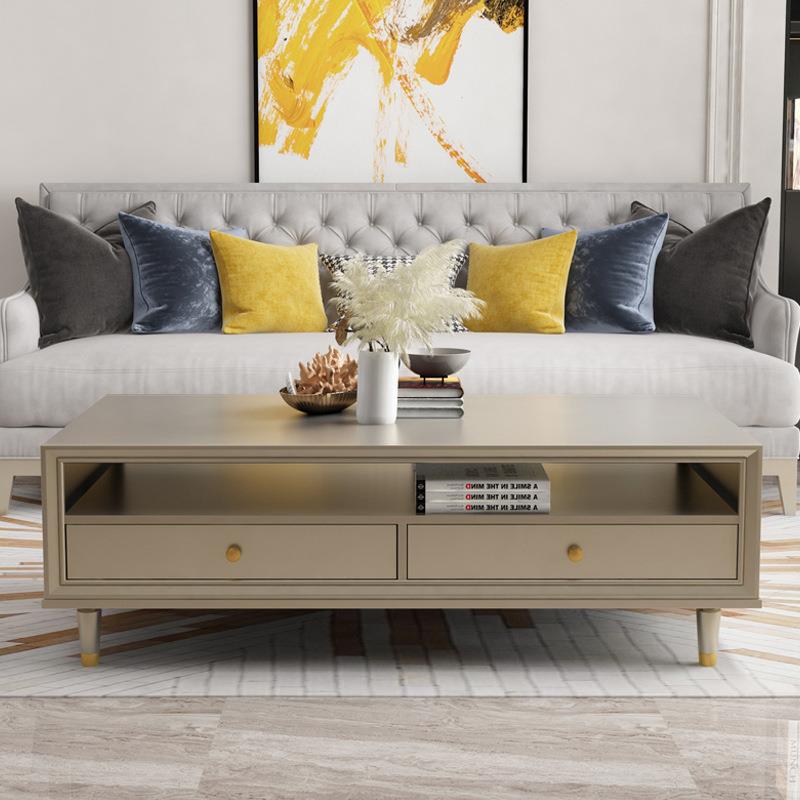 美式轻奢实木茶几现代小户型客厅家用茶台简约方形茶桌储物电视柜