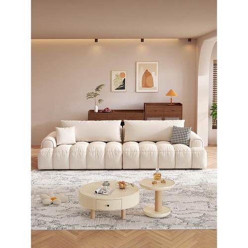 奶油风棉花糖云朵泡芙豆腐块布艺沙发客厅小户型直排沙发现代简约