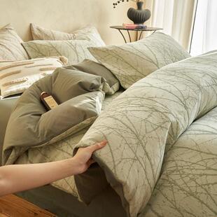 全棉色织水洗棉四件套纯棉A类提花床单被套三件套简约四季通用