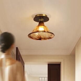 复古中古风过道走廊吸顶灯新款美拉德胡桃色玄关入户楼梯衣帽间灯