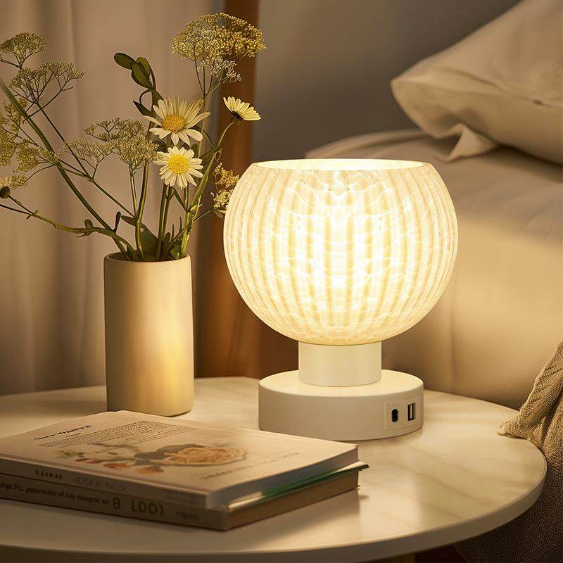 圆形竖纹云朵台灯三段调光usb充电灯泡玻璃灯罩床头灯书桌摆件灯,农机/农具/农膜,其它农用工具,淘宝优惠券,粉丝福利购,淘宝优惠卷