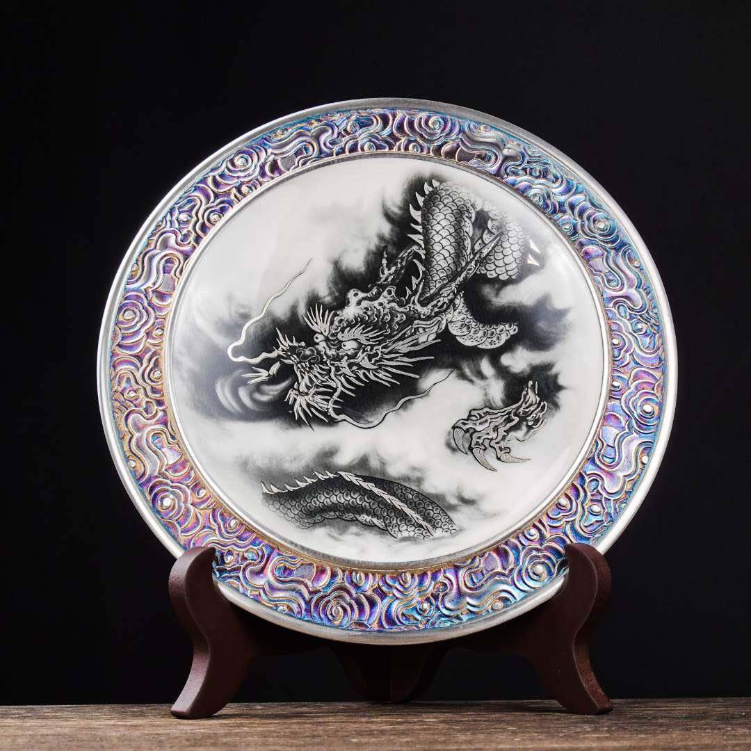 何赋森云鎏银壶承高档陶瓷茶具配件家用干泡小托盘家居工艺品摆件