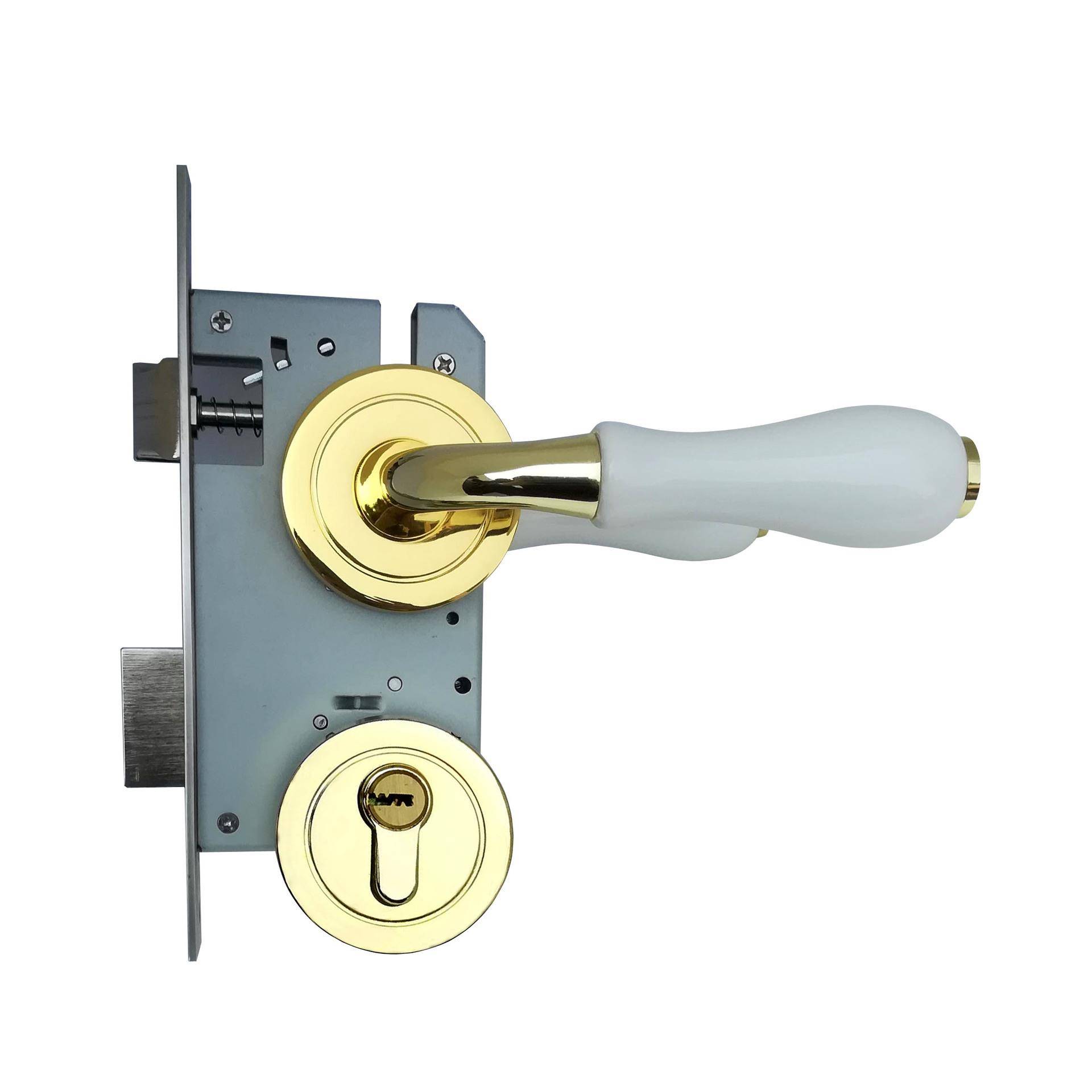 分体锁复古陶瓷金色白色房门带钥匙通用执手锁whitedoorhandle