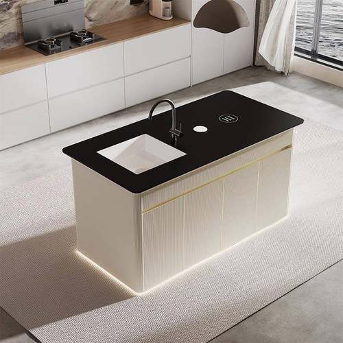 岩板岛台一体餐桌开放式水槽吧台小户型中岛台茶桌台厨房电磁炉台