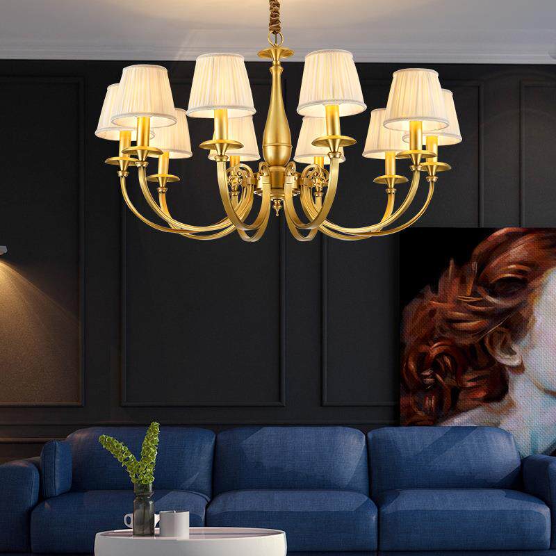 美式全铜客厅灯别墅现代简约布艺餐厅卧室吊灯复古简欧式灯具