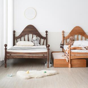 北美樱桃木法式双人床现代简约全实木床复古做旧双人床美式公主床