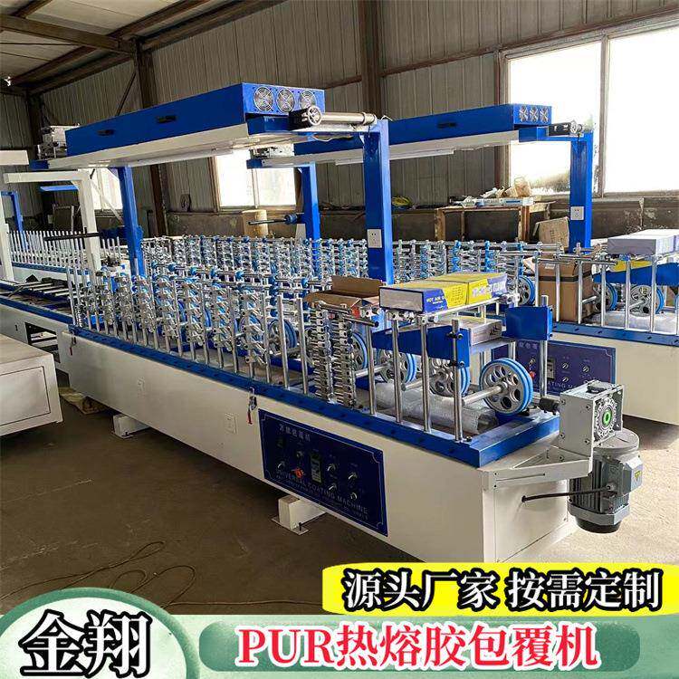 蜗轮传动线条无烘道滚胶1250型大板自动修边PVC扣板包覆机