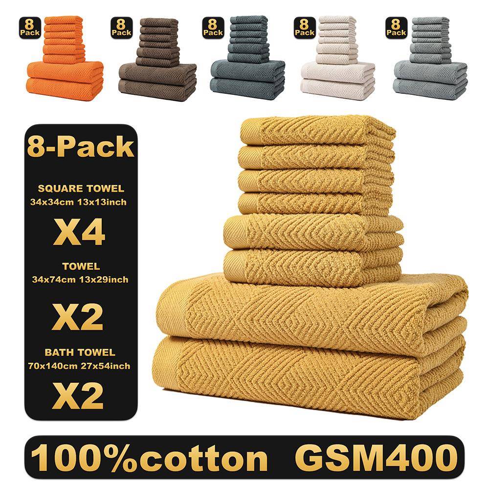 纯棉毛巾浴巾方巾八件套装全棉素色面巾柔软吸水