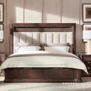 美克art棕榈泉实木床藤艺软包床卧室榫卯床美式乡村床头柜斗柜