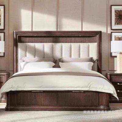 美克art棕榈泉实木床藤艺软包床卧室榫卯床美式乡村床头柜斗柜